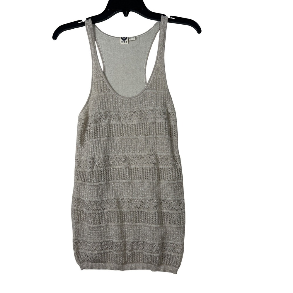 Roxy Womens Metallic Knit Racerback Tank Top Gold Shimmer ARJKT00102 Size M